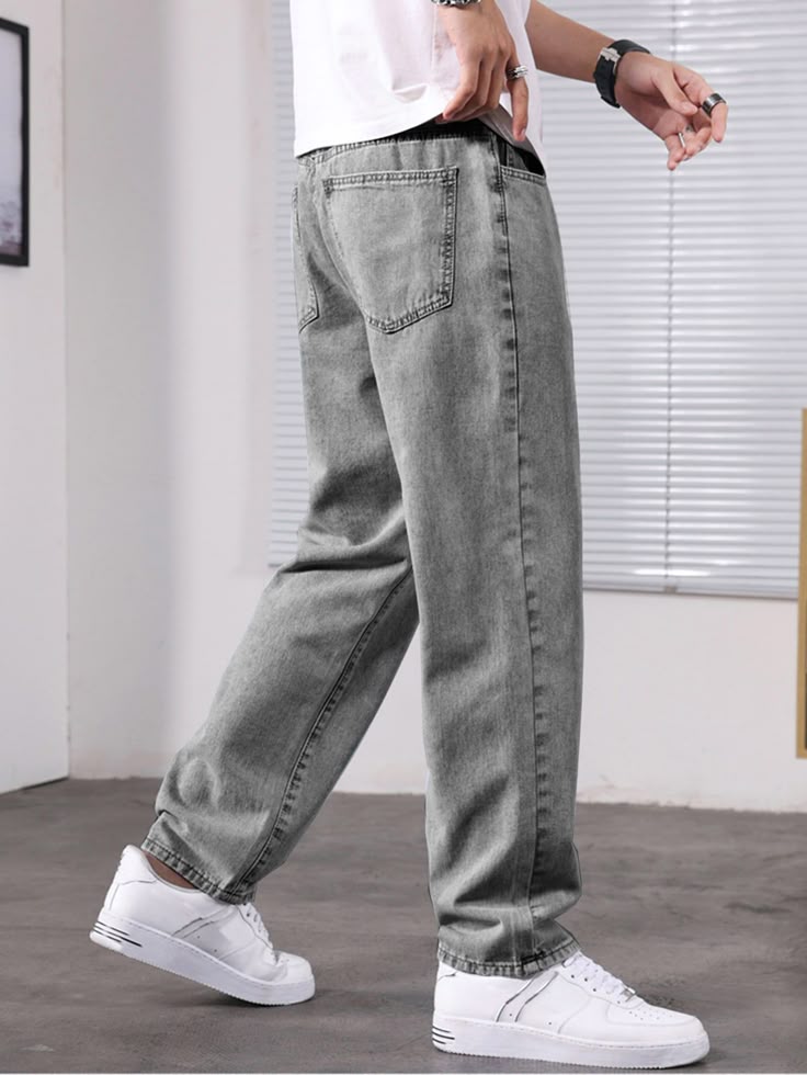 men light wash slant pocket straight leg jeans
