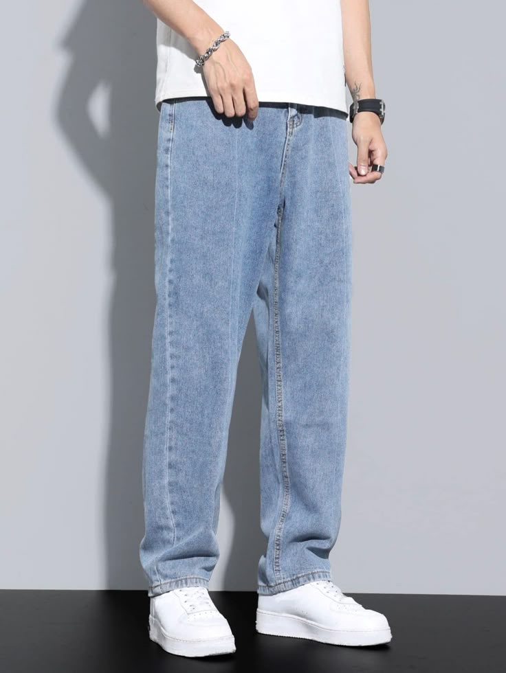 men slant pocket straight leg jeans