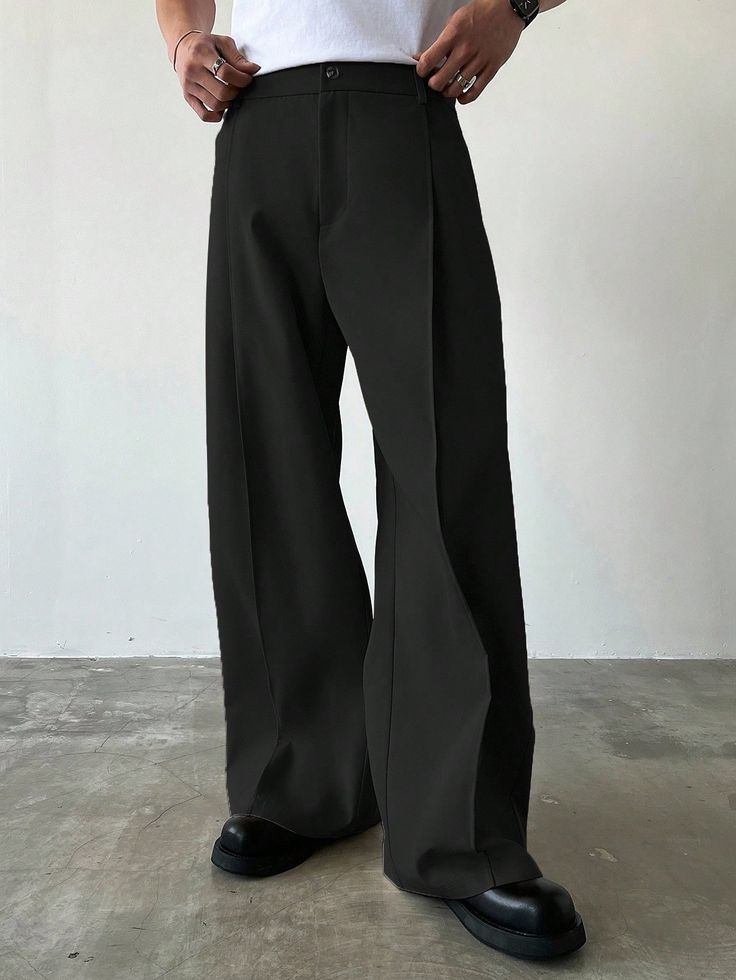 pantalones anchos de unicolor versátiles y casuales para hombres, otoño